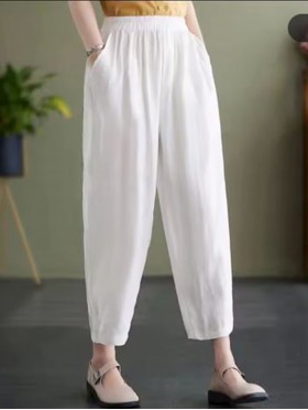 Linen Feeling Silk Cotton Capri Pants 